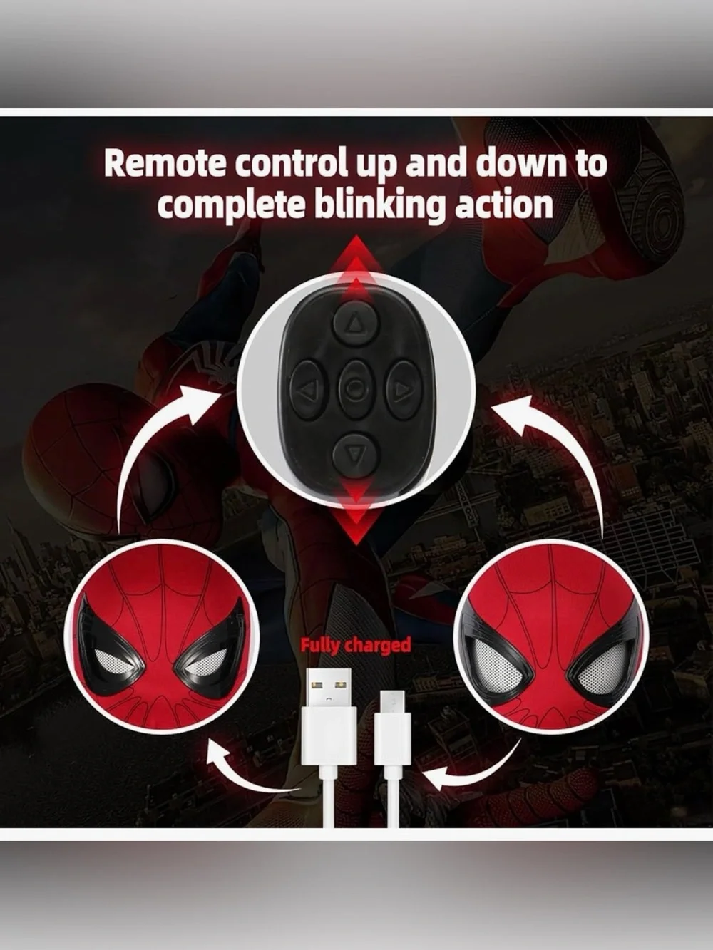 Red Spider-Themed Mask with remote and USB charging